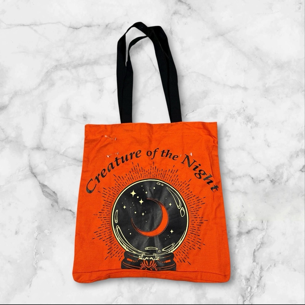 Tote Bag Orange Creature of the Night Crystal Ball Gothic Spooky Witchy Alt Dark